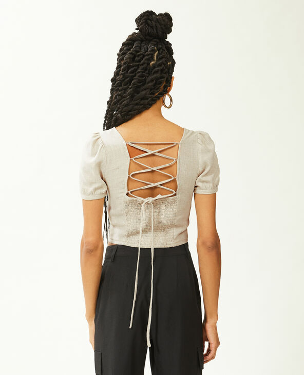 Top encolure carrée avec laçage dos beige - Pimkie