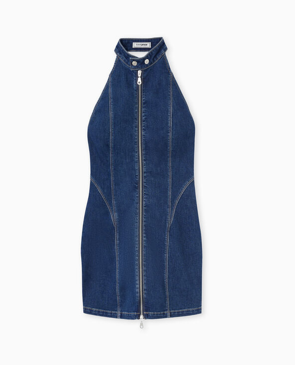 Robe en jean stretch dos-nu avec zip devant bleu - Pimkie