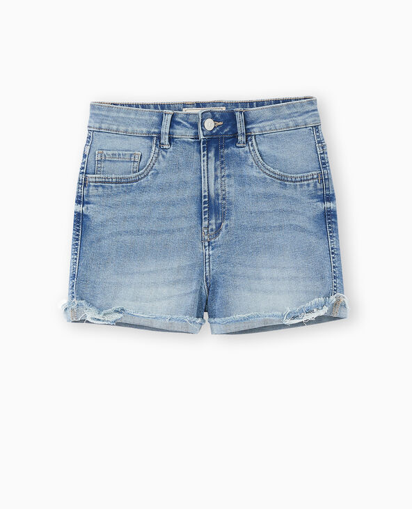 Short en jean stretch avec bas coupés bleu - Pimkie