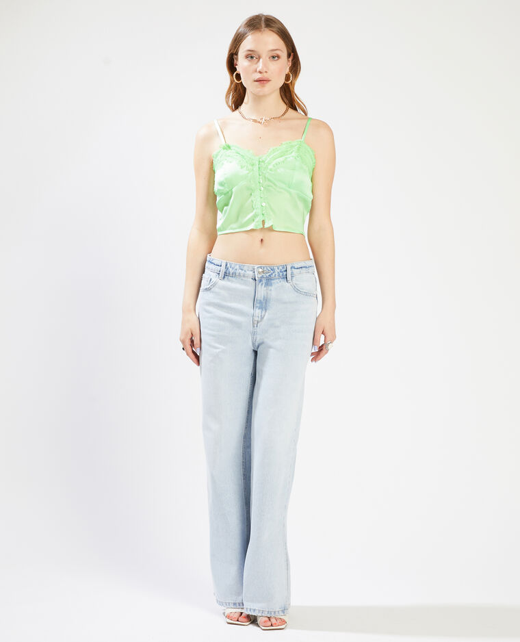 Cropped top dentelle et boutons vert - Pimkie