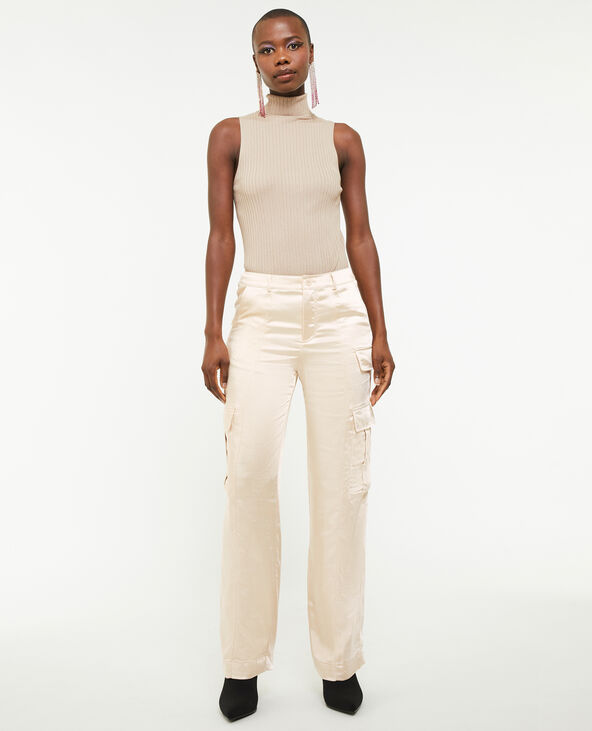 Pantalon cargo en satin beige - Pimkie