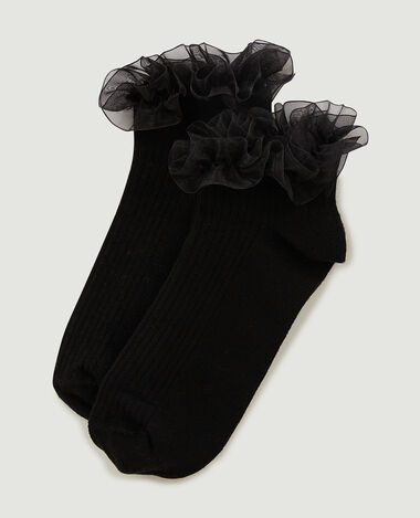 Paire de chaussettes avec volants en tulle noir - Pimkie