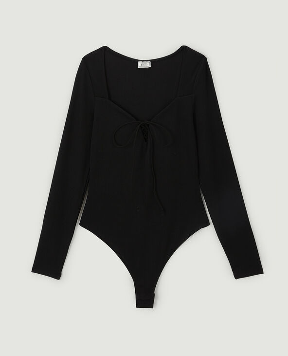 Body manches longues avec lacets noir - Pimkie