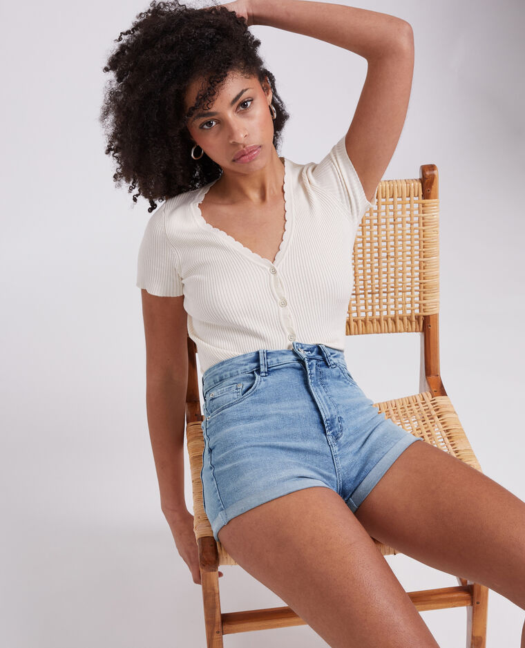 Short en jean bords roulottés bleu délavé - Pimkie