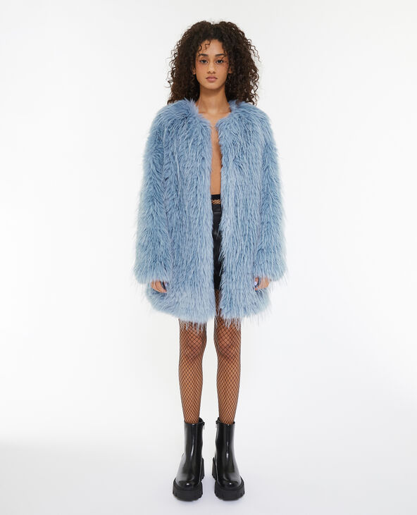 Manteau en fausse fourrure bleu - Pimkie