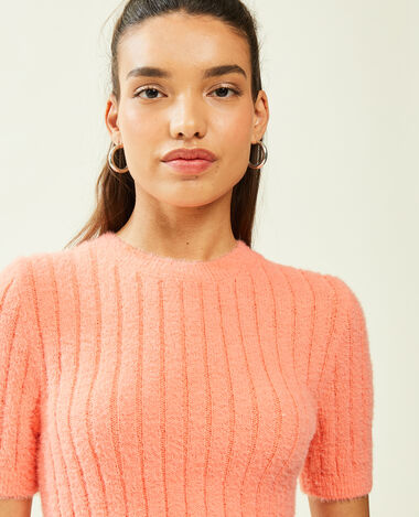 Pull duveteux à manches courtes rose - Pimkie