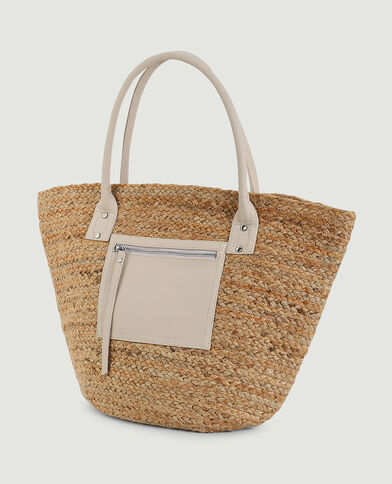Sac cabas en paille détails simili écru - Pimkie