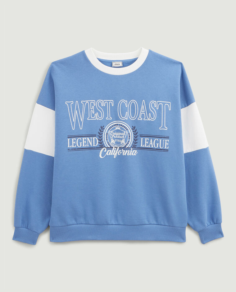 Sweat molleton col rond bleu - Pimkie