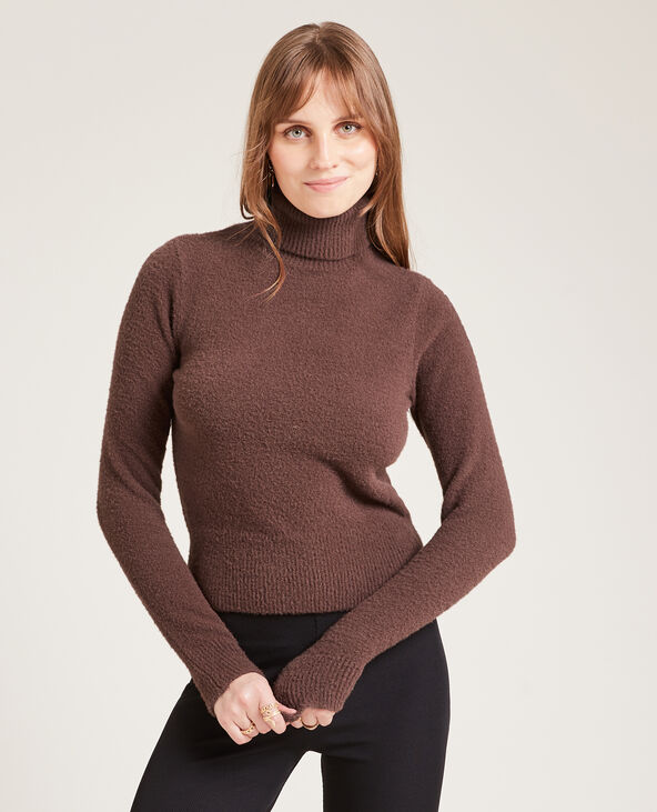 Pull col roule marron clearance