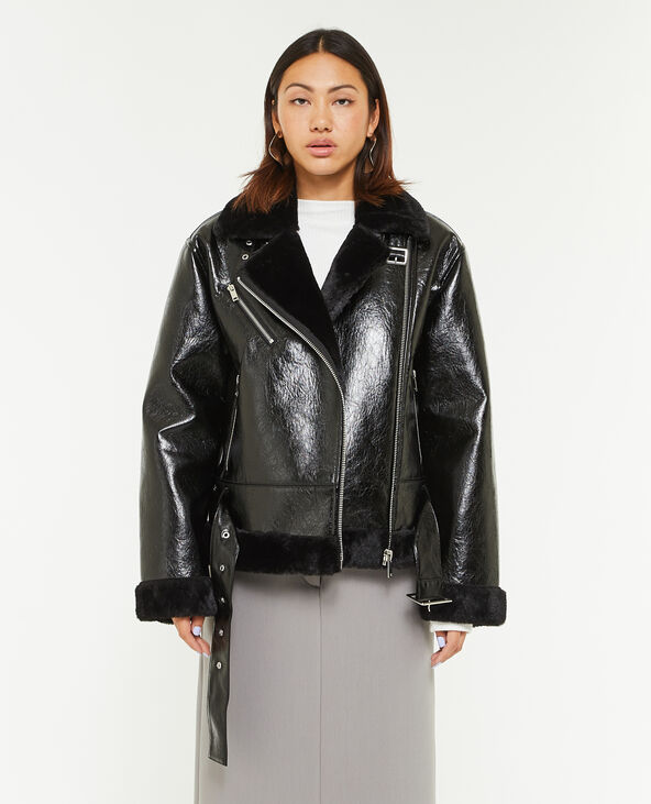 Blouson faux cuir avec doublure fourrure noir - Pimkie