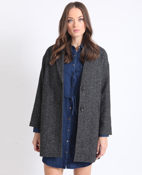 Manteau droit en laine gris chiné - Pimkie