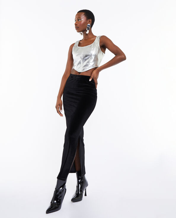 Jupe tube longue en velours ras noir - Pimkie