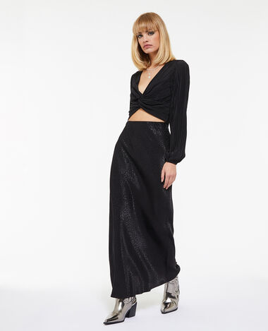 Jupe longue en satin jacquard motif léopard noir - Pimkie