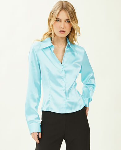 Chemise en satin bleu turquoise - Pimkie