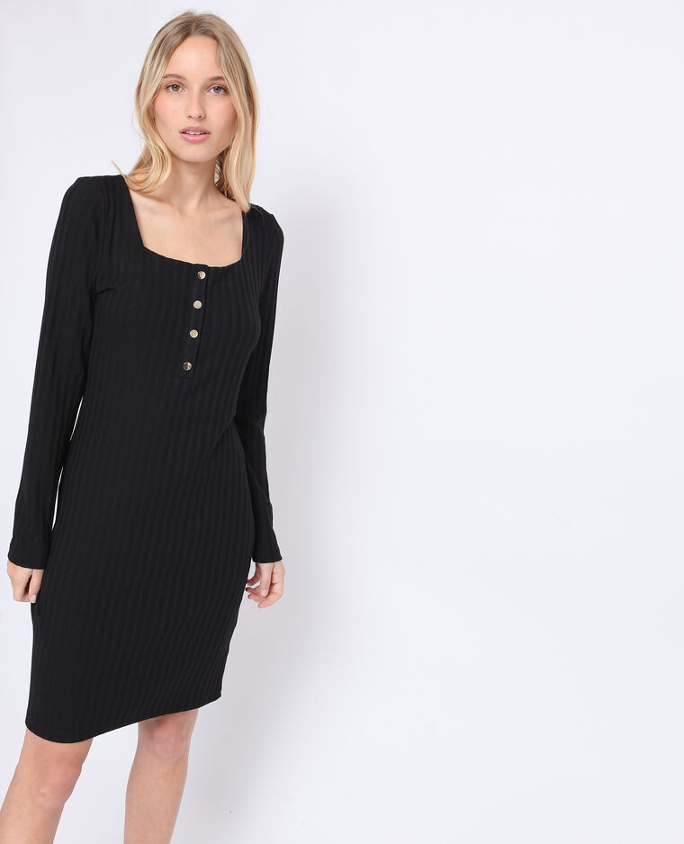 Jurk Van Geribbeld Tricot Zwart 780960899a08 Pimkie