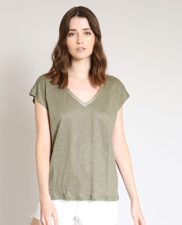 T-shirt en lin vert de gris - Pimkie