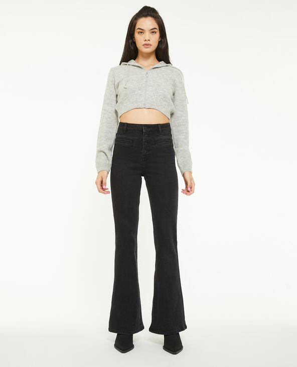 Jean flare taille haute boutons apparents noir - Pimkie