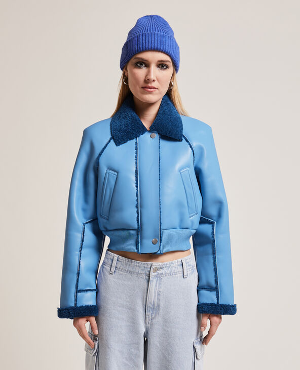 Blouson court simili cuir et sherpa bleu - Pimkie