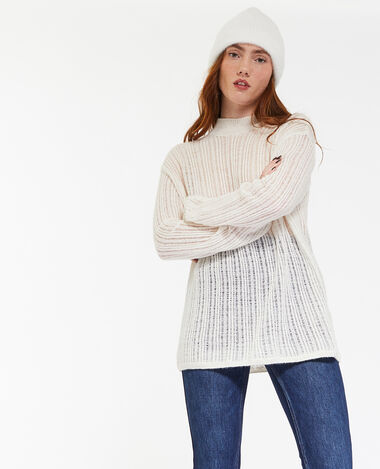 Pull col montant en maille ajourée blanc - Pimkie