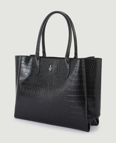 Grand cabas en simili effet croco noir - Pimkie