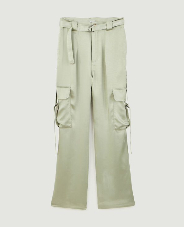 Pantalon cargo en satin vert kaki - Pimkie