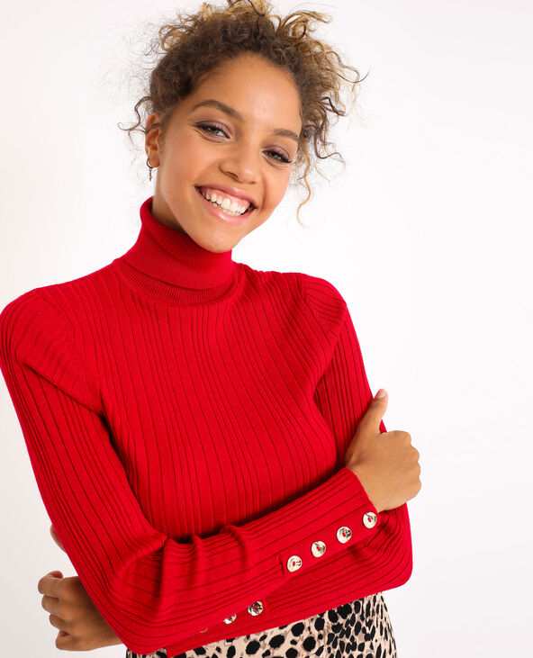 Pull rouge col roulé clearance