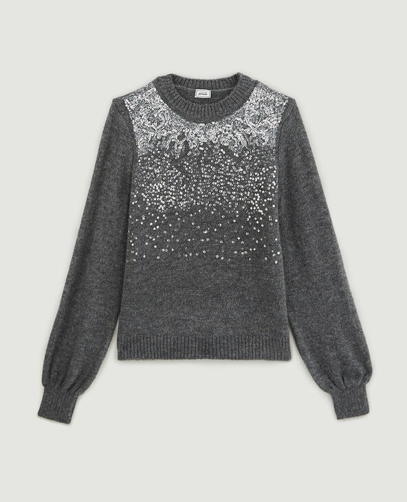 Pull col rond sequins gris chiné - Pimkie
