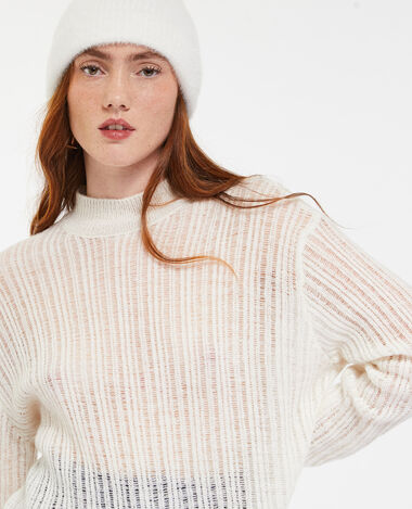 Pull col montant en maille ajourée blanc - Pimkie