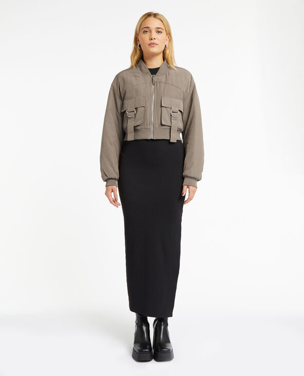 Bomber court avec poches et sangles taupe - Pimkie