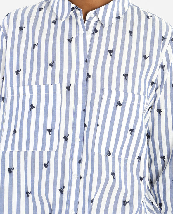 Chemise rayée à palmiers brodés blanc - Pimkie