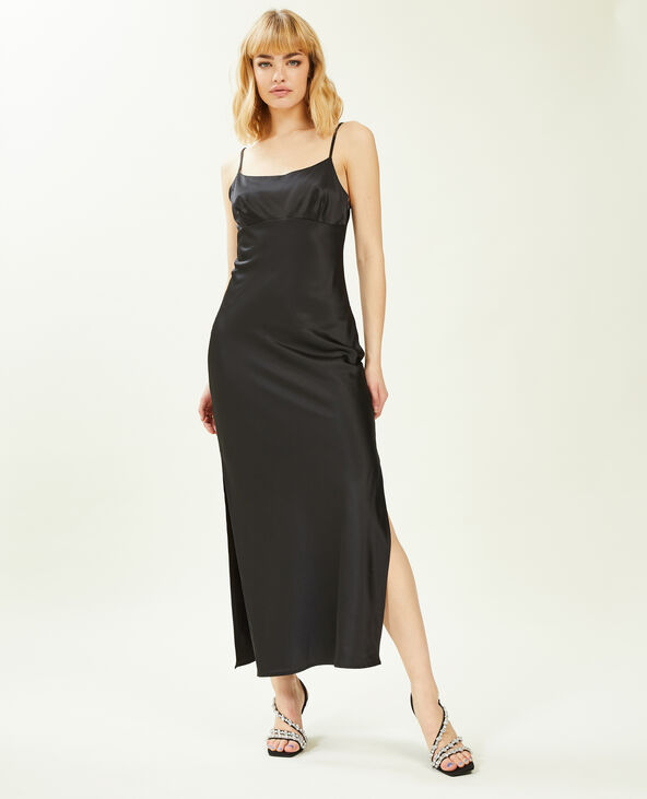Robe longue en tissu satiné noir - Pimkie