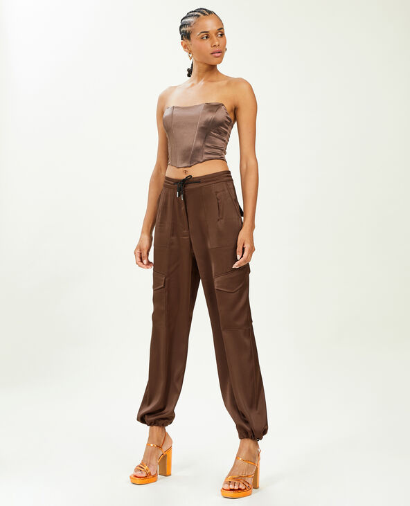 Pantalon cargo en tissu satiné marron - Pimkie