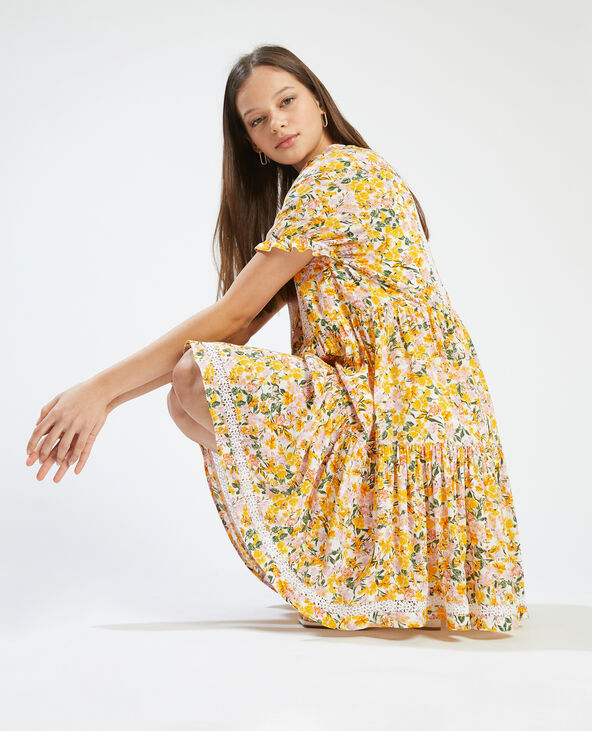 Robe courte avec guipure jaune - Pimkie