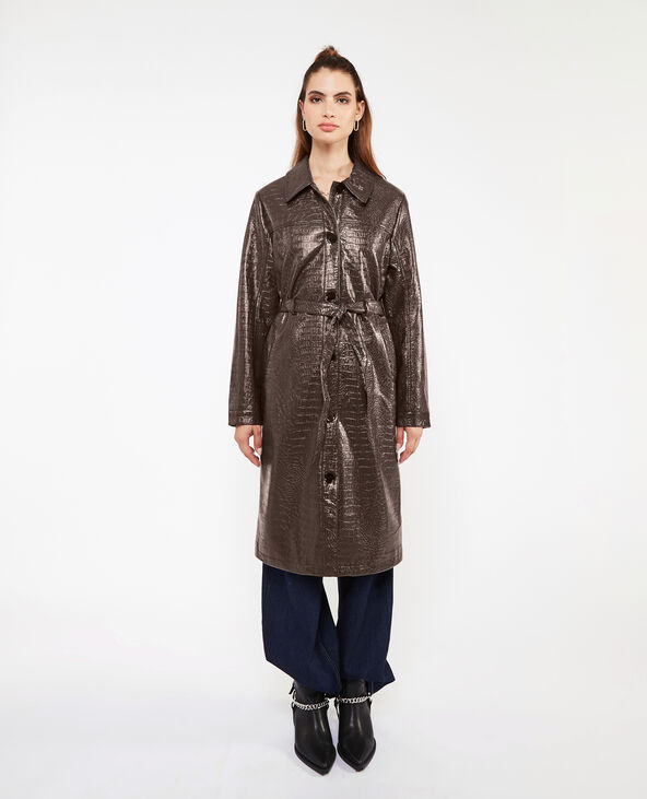 Manteau ceinturé effet croco marron - Pimkie