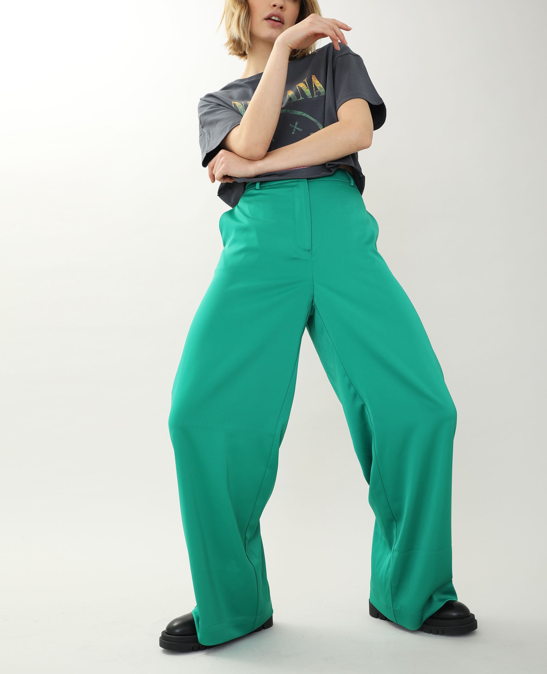 Pantalon fluide femme vert