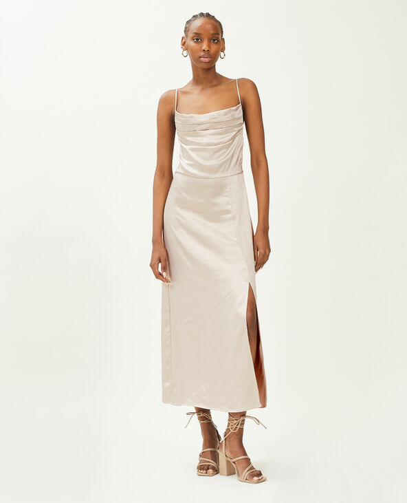 Robe longue tissu satiné encolure bénitier  écru - Pimkie