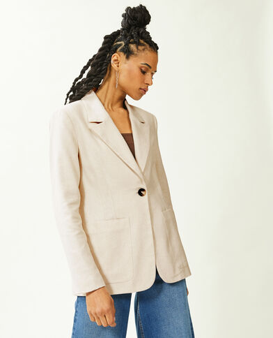 Veste blazer en toile avec lin écru - Pimkie