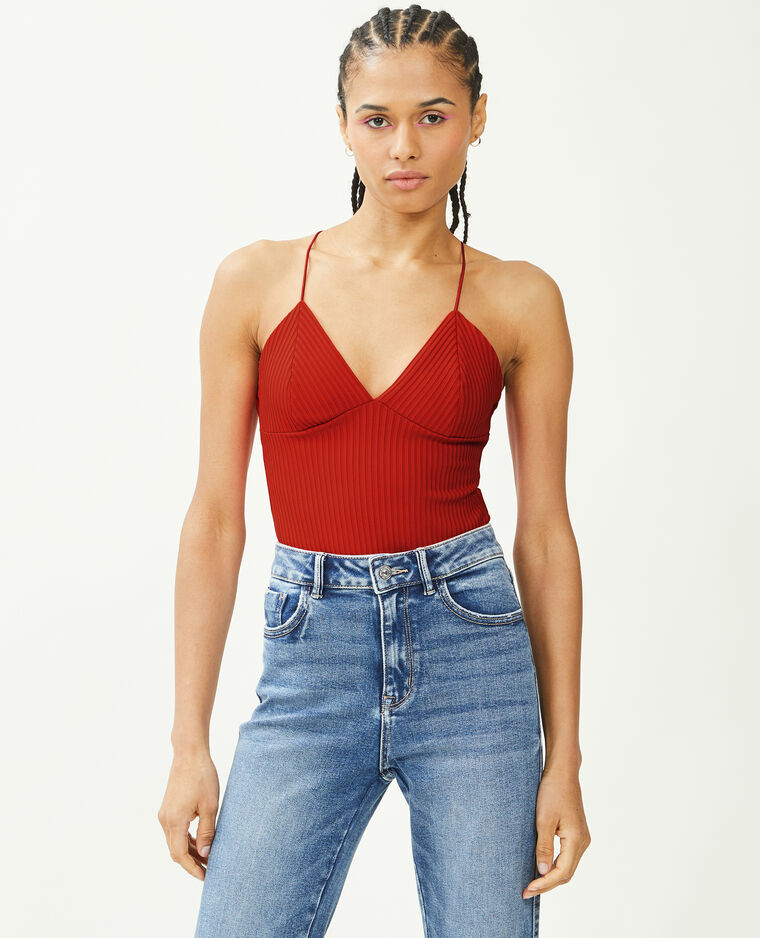 Body maille côtelée fines bretelles rouge - Pimkie