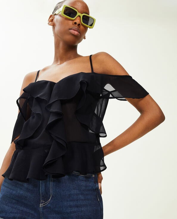 Top avec volants noir - Pimkie