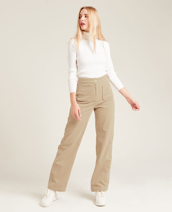 Pantalon droit en velours côtelé taupe - Pimkie