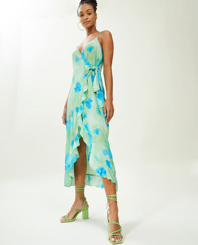 Robe longue porte-feuille avec volants bleu - Pimkie