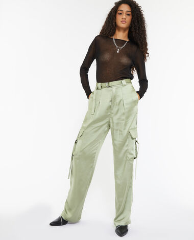 Pantalon cargo en satin vert kaki - Pimkie