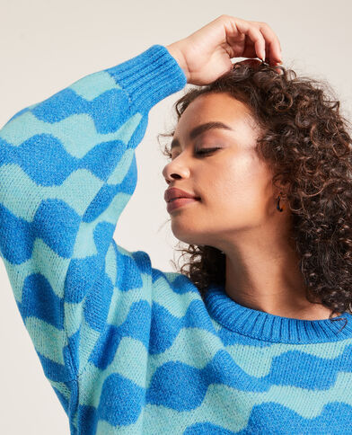 Pull col rond manches ballons bleu électrique - Pimkie