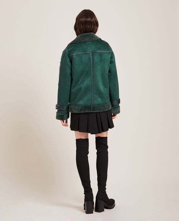 Blouson en suédine et sherpa vert - Pimkie