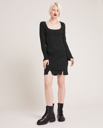 Robe côtelée manches longues noir - Pimkie