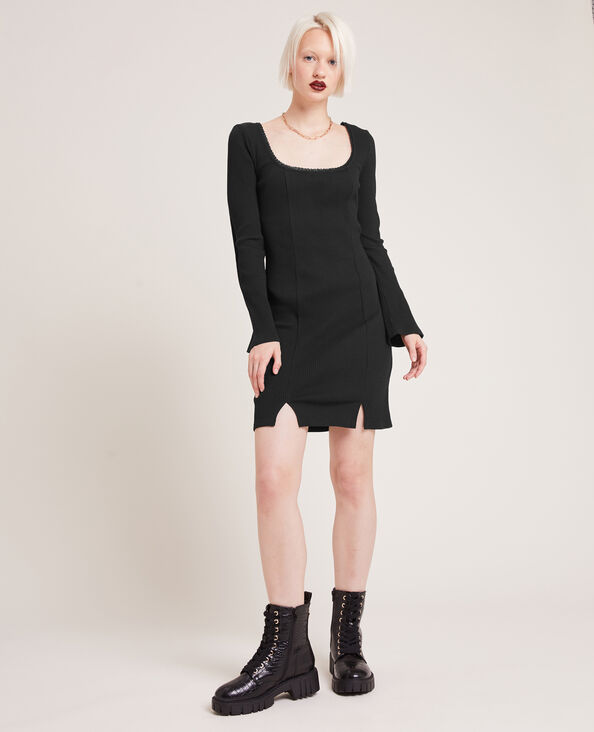 Robe côtelée manches longues noir - Pimkie