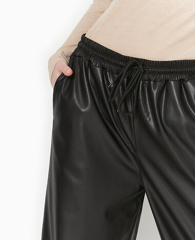 Pantalon en simili taille élastiquée noir - Pimkie