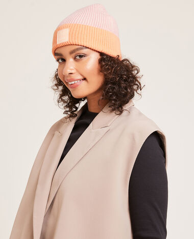 Bonnet bicolore en maille côtelée orange - Pimkie