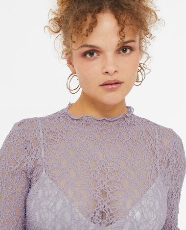 Top col montant en dentelle lilas - Pimkie