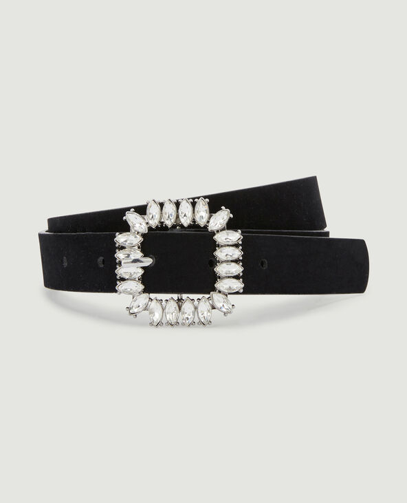 Ceinture effet daim avec boucle fleur strass noir - Pimkie